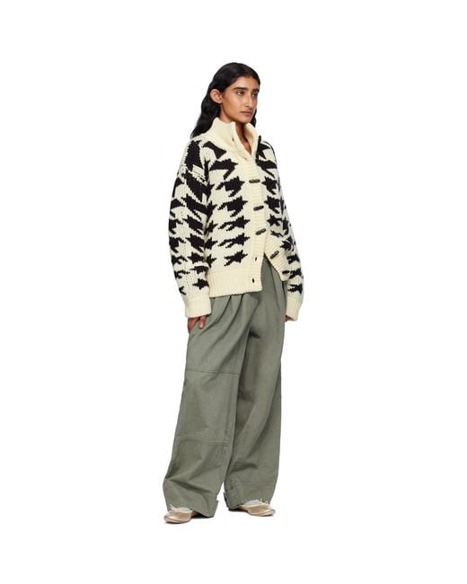 OPEN YY White Off- & Hound's Tooth Star Cowichan Cardigan