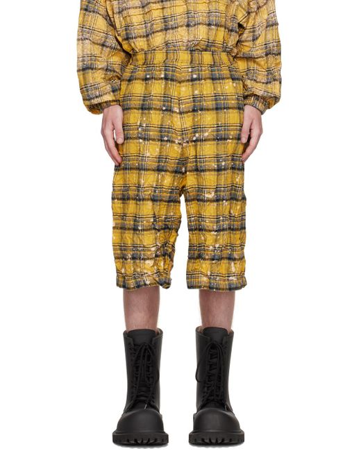 we11done Yellow Crinkled Check Shorts for men