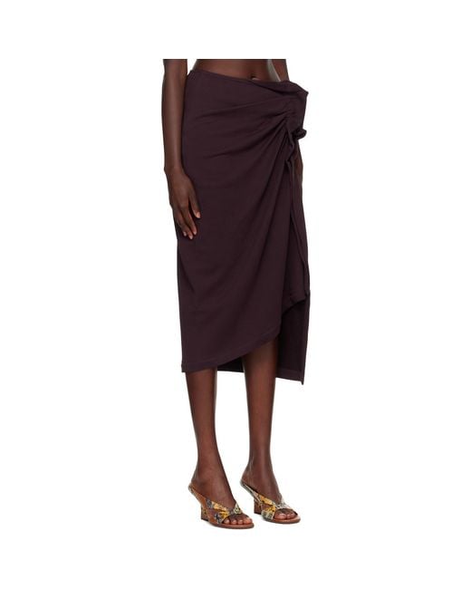 Dries Van Noten Burgundy Gathered Midi Skirt