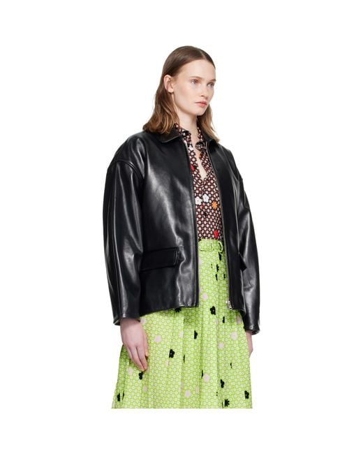 Marni Black Pointed Collar Leather Jacket