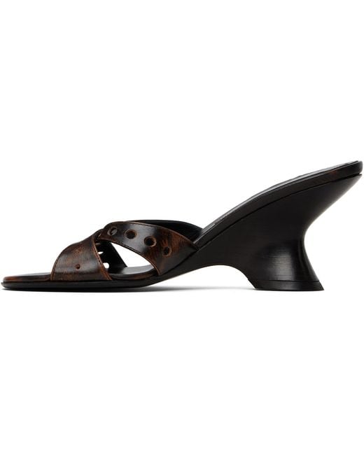 Dries Van Noten Black Leather Mule Heeled Sandals