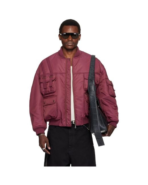 Lu'u Dan Red Burgundy Aviator Bomber Jacket for men