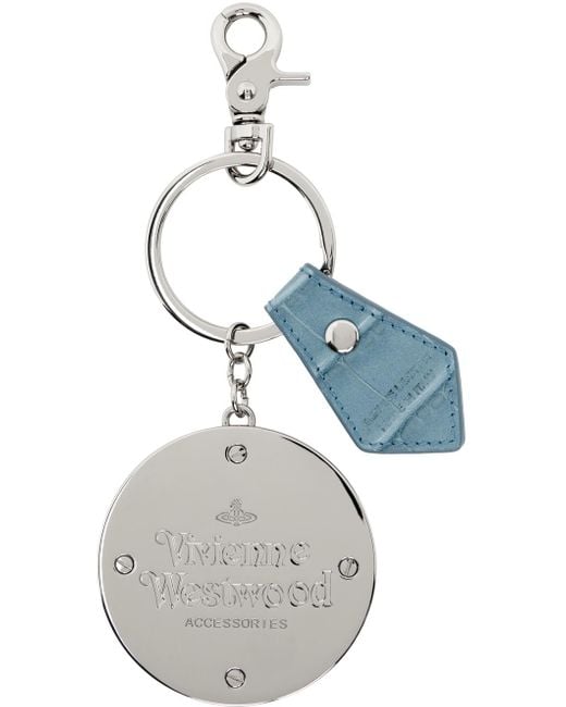 Vivienne Westwood Silver & Blue Embossed Orb Keychain for men