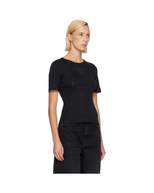 Ganni Black Pointelle Rib T-Shirt