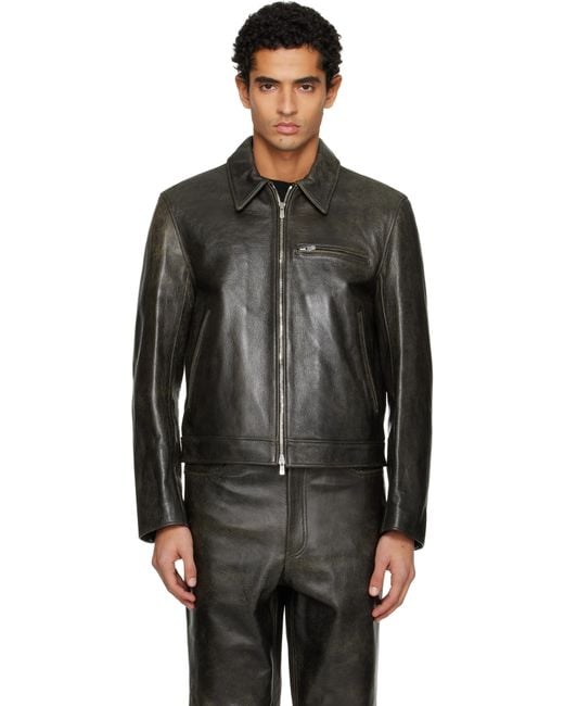 TONYWACK Black Zip Leather Jacket for men