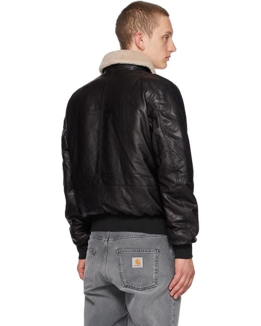 Parajumpers Black Josh Leather Jacket for men