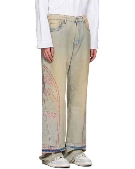 Who Decides War White Embroidered Jeans for men