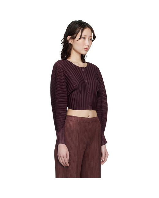 Pleats Please Issey Miyake Red Burgundy Rib Pleats January Cardigan