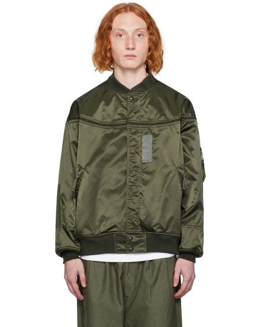 Comme des Garçons Green Khaki Paneled Bomber Jacket for men