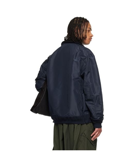 Sacai Blue Nylon Twill Blouson Bomber Jacket for men