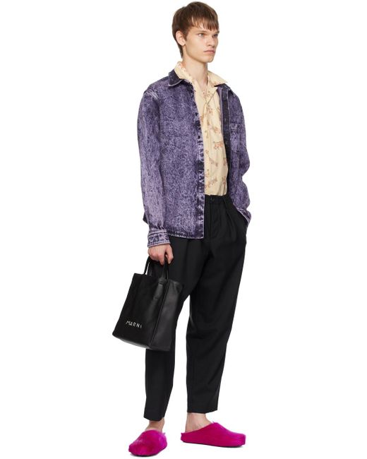 Marni Purple Long-Hair Calfskin Fussbett Sabot Loafers for men