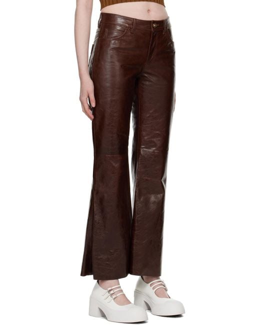 Pantalon évasé brun en cuir Marni en coloris Brown