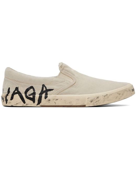 Balenciaga Off-white Paris Graffiti Slip-on Sneakers in Black for Men | Lyst