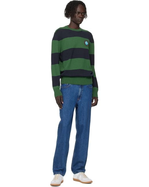 Lacoste Green Striped Cotton Jersey Sweater for men