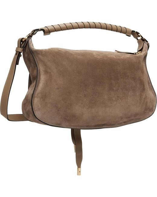 Chloé トープ スモール Marcie スエードレザー ショルダーバッグ Brown