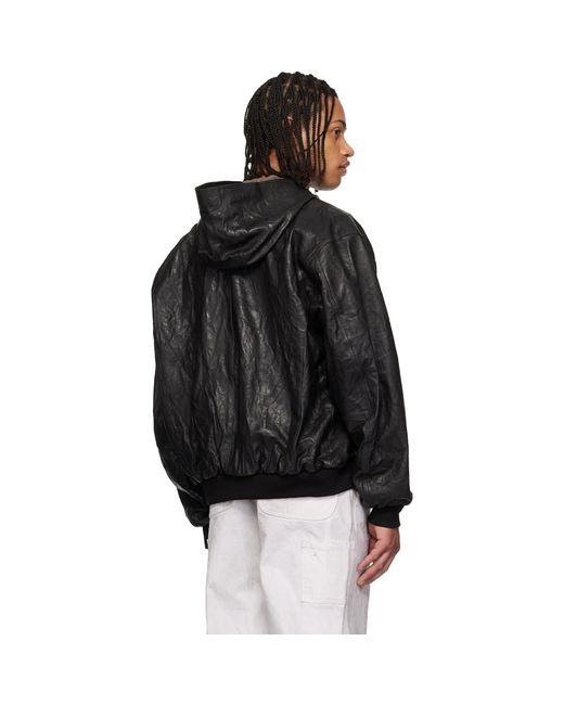 ALEXANDER DIGENOVA Black Leather Hooded Jacket for men