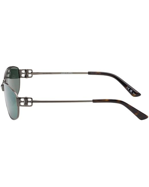 Balenciaga Black Gunmetal Mercury Oval Sunglasses for men