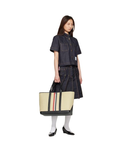 Thom Browne Black Medium Tool Rwb Stripe Tote for men