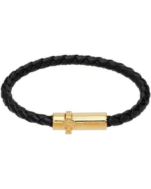 Versace Black Medusa Braided Leather Bracelet for men