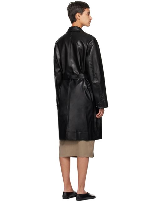 Manteau noir en cuir synthétique à ceinture Low Classic en coloris Black