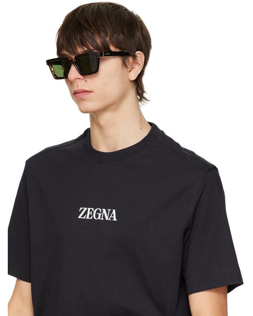 Zegna Green Tortoiseshell Square Sunglasses for men