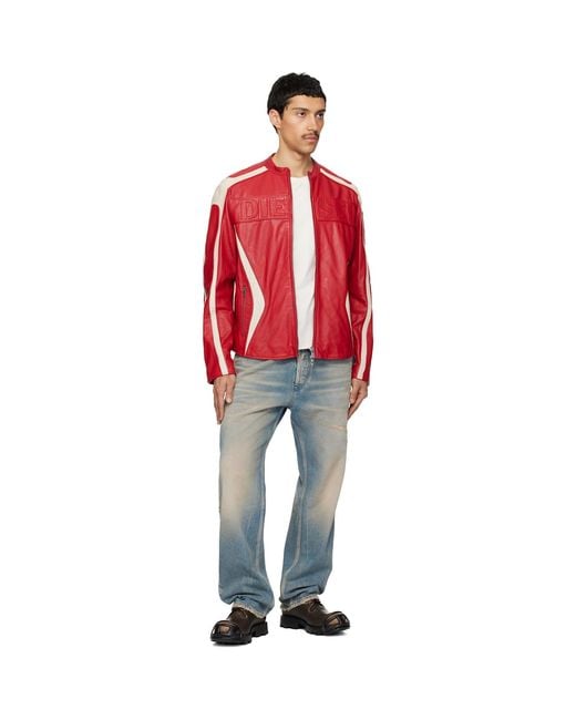 DIESEL Red Off- L-Adam Leather Jacket for men