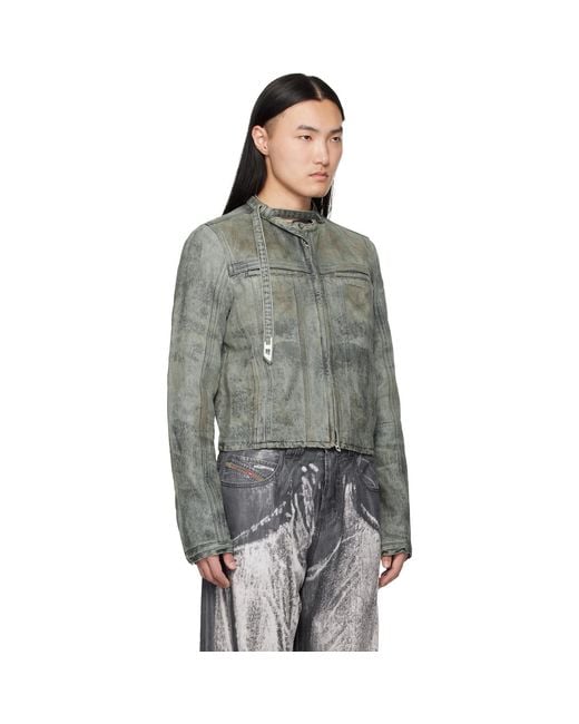 DIESEL Gray Cotton-Hemp Satin Denim Jacket for men