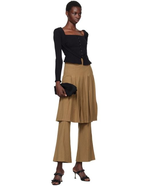 ROKH Natural Tan Pleated Midi Skirt Trousers