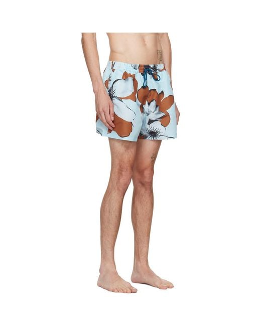 Paul Smith Blue 'Shadow Floral' Swim Shorts for men