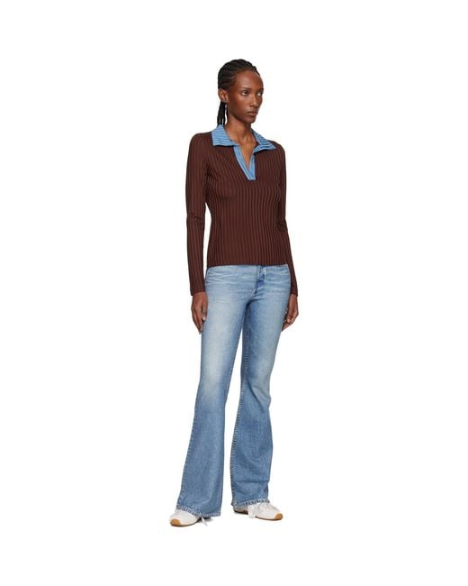 Rag & Bone Black Burgundy Natalia Colorblock Long Sleeve Polo