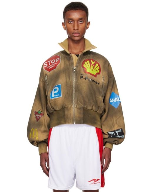 Mowalola Natural Denim Crash Printed Bomber Jacket for men