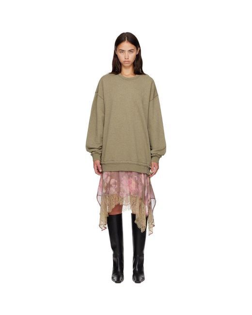 DIESEL Green Khaki & Sweatshirt Minidress