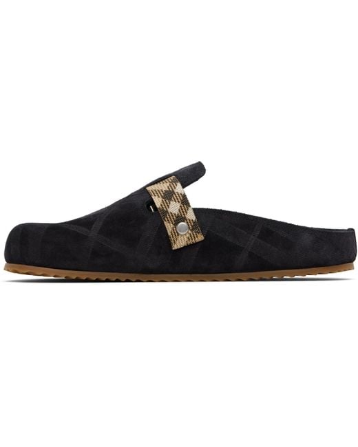 メンズ Burberry ブラック Urchin チェック スエード クロッグ Black