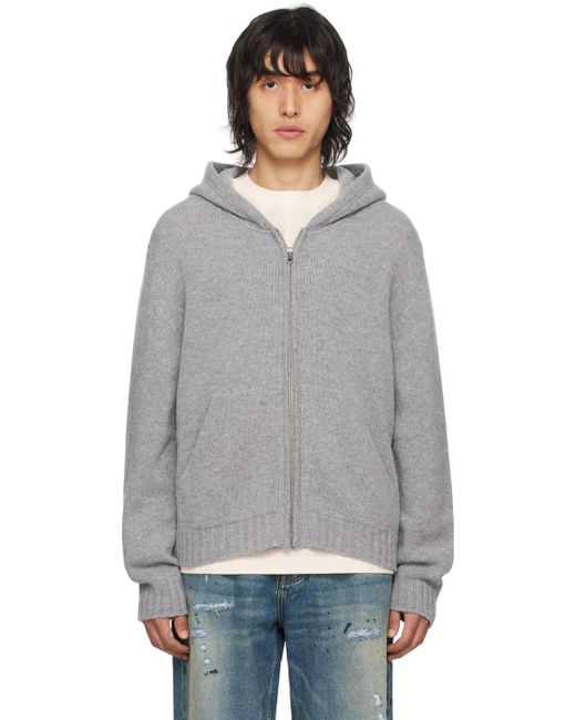 Palm Angels Gray Curved Logo Hoodie for men