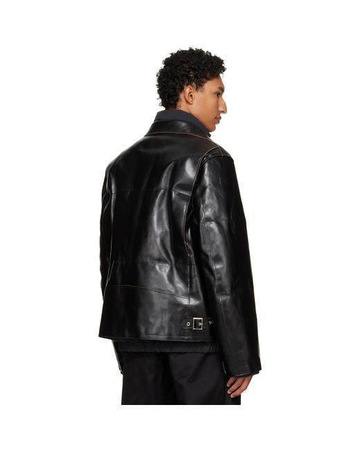 Sacai Black Down Leather Blouson Jacket for men