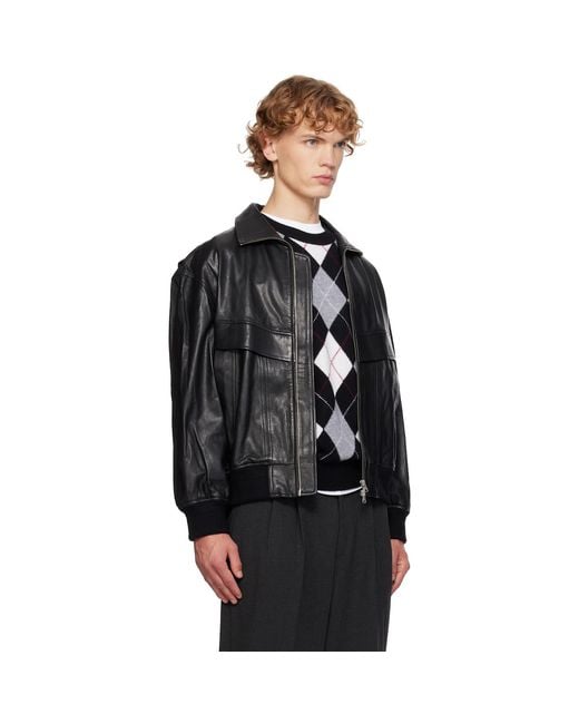 DUNST Black Stand Collared Leather Jacket for men