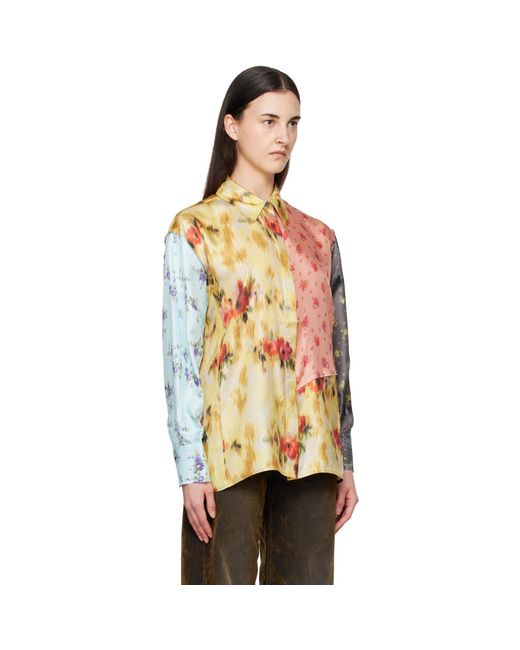 Ganni Orange Multi Printed Silk Shirt