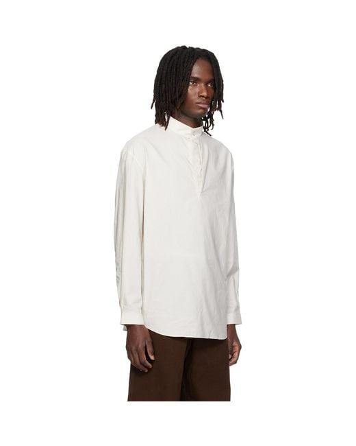 Lemaire White Off- Sailor Washed Cotton Silk Blend Shirt for men