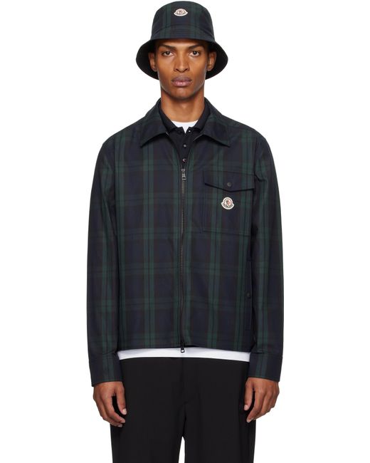 メンズ Moncler ブラック＆グリーン チェック コットン ギャバジン シャツ Black