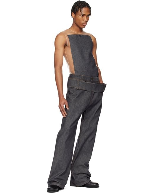 Courreges Double Belt Denim Jeans in Black for Men | Lyst