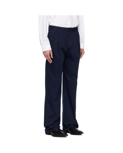 Balmain Blue Cotton Twill Darted Trousers for men