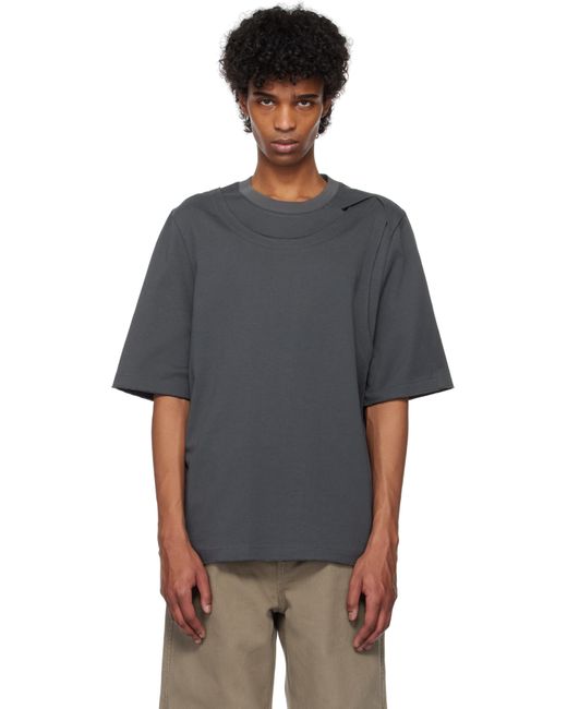 メンズ NULLUS グレー Impaled & Deconstructed Collar Tシャツ Black