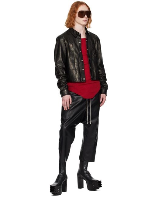 Rick Owens Black Cropped Leather Pants for men