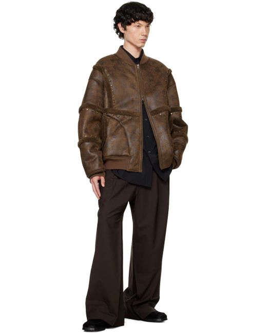 Feng Chen Wang Stud Faux-Leather Jacket in Brown for Men | Lyst UK 