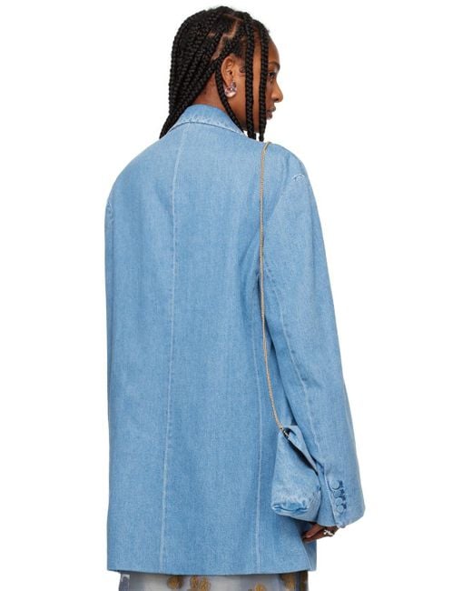 Dries Van Noten Blue Oversized Denim Blazer for men