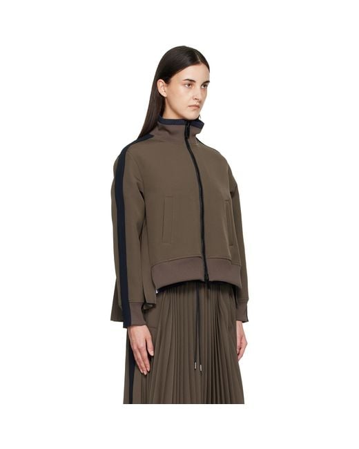 Sacai Brown Taupe Matelasse Twill Blouson Sweatshirt