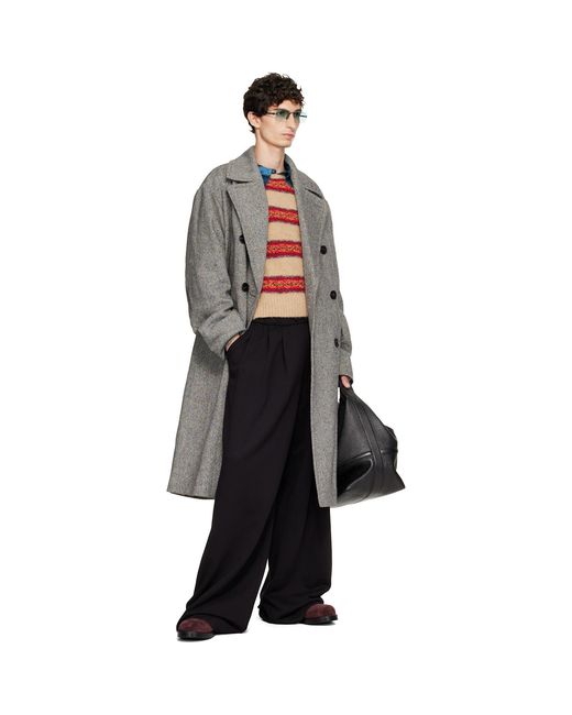 Dries Van Noten Gray Oversized Wool Tweed Coat for men