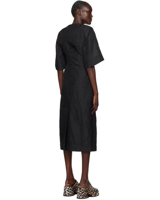 Ganni Bead-embellished Cloqu Midi Wrap Dress in Black | Lyst Australia