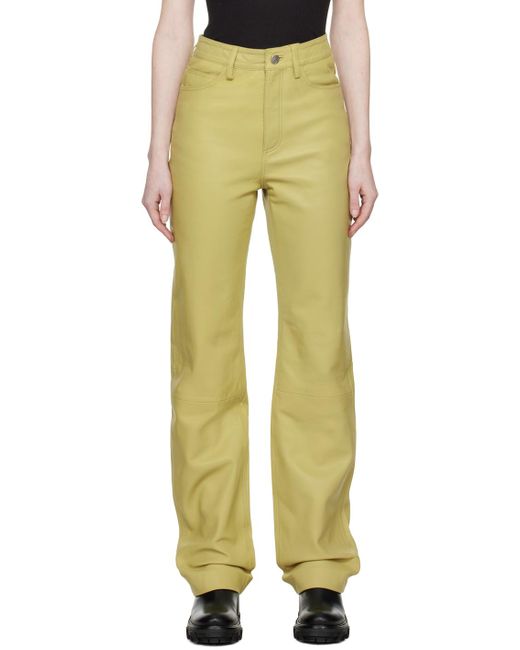 REMAIN Birger Christensen Yellow Green Straight-leg Leather Pants