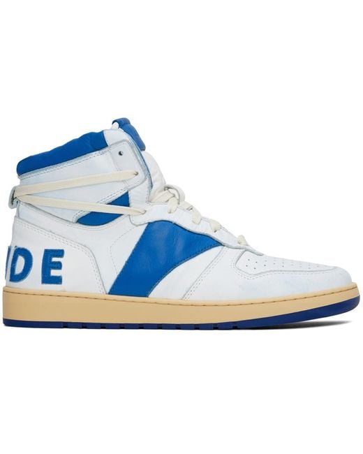 Rhude White & Blue Rhecess Hi Sneakers for Men | Lyst